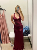 Green V Neck Mermaid Satin Long Party Dress Evening Gown HZ0319