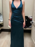 Green V Neck Mermaid Satin Long Party Dress Evening Gown HZ0319