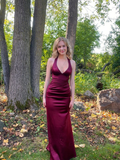 Green V Neck Mermaid Satin Long Party Dress Evening Gown HZ0319