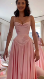 Elegant Pink Straps A-Line Satin Long Party Dress Bridesmaid Dress, HZ0319