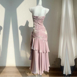 Silver Grey Straps Vintage Chiffon Long Party Dress Birthday Gown HZ0319