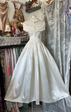 Vintage Ivory Off-the-shoulder Elegant A-Line Satin Long Evening Dress Prom Dresses HZ0319
