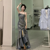 Burgundy Straps Sheath Satin Long Party Dress Birthday Outfit, HZ0319