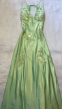 Green V Neck Straps Appliques Long Evening Party Dress HZ0319
