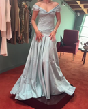 Light Blue V Neck A-Line Vintage Prom Dress Evening Gown HZ0319