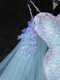 Vintage Shiny Sequined Sweetheart Spaghetti Strap Design Mermaid Prom Dress Evening Dress HZ0319