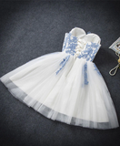 Vintage Blue Sweetheart Embroidery Design A-line Tulle Party Dress Homecoming Dress HZ0319