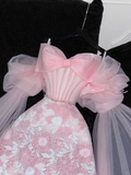 Vintage Pink Applique Bow Design A-Line Prom Dress Evening Dress HZ0319