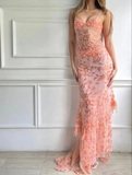 Gorgeous Red Straps Beading Lace Mermaid Long Party Dress Birthday Outfits HZ0319