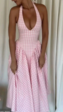Pink Halter A-Line Long Party Dress Lovely Birthday Outfits, HZ0319