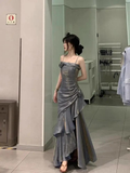 Burgundy Straps Sheath Satin Long Party Dress Birthday Outfit, HZ0319