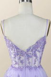 Vintage Purple Sequined Design A-line Spaghetti Strap Tiered Homecoming Dress, HZ0319