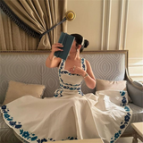 Elegant White A-Line Square Neck Printed Long Formal Party Dress HZ0319