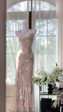 Elegant Mermaid Long Chiffon Spaghetti Strap Luxury Evening Dress Prom Dresses HZ0319