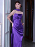Charming Purple Strapless Mermaid Satin Long Party Dress Evening Gown, HZ0319