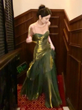 Green Spaghetti Straps A-Line Chiffon Long Evening Party Dress HZ0319