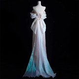 Light Pink Off Shoulder A-Line Sequins Pearls Long Formal Party Dress HZ0319