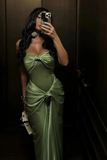 Elegant Green Sweetheart Satin Mermaid Long Formal Party Dress HZ0319