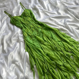Green Spaghetti Straps Ruffles Sheath Vintage Long Party Dress HZ0319