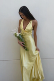 Elegant Purple V Neck Halter Sheath Satin Simple Long Prom Dress HZ0319