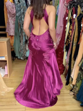 Fuchsia V Neck Sheath Vintage Long Evening Party Dress HZ0319