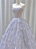 Stunning Strapless A-Line Tulle Long Prom Dress Evening Gown, HZ0319