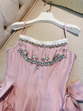 Chic Pink Spaghetti Strap Beading A-line V-neck Party Dresses Homecoming Dresses, HZ0319