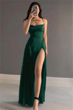 Burgundy A-Line Slit Prom Dress Satin Formal Party Dress, HZ0319