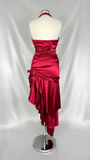 Vintage Wine Red Halter Satin Long Evening Party Dress Birthday Outfits, HZ0319