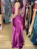 Fuchsia V Neck Sheath Vintage Long Evening Party Dress HZ0319