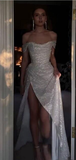 Glitter Off Shoulder A-Line Long Party Dress Birthday Outfits HZ0319