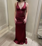 Royal Blue V Neck Mermaid Satin Long Prom Dress Party Gown HZ0319