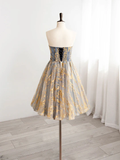 Vintage Sequin Beaded Strapless Ruffled Hem Design A-line Tulle Party Dress Homecoming Dress HZ0319