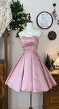 Simple Ruffle Strapless Design A-line Elegant Satin Homecoming Dress Party Dress HZ0319