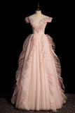 Pink Off Shoulder A-Line Tulle Long Formal Party Gown Prom Dress HZ0319
