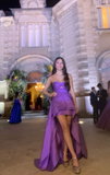 Elegant Purple Strapless High-Low Party Dress Birthday Outfits HZ0319