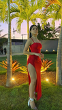 Sexy Red Spaghetti Straps Sheath Satin Long Party Dress with Split HZ0319