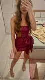 Fuchsia Strapless Sheath Short Party Dress Homecoming Dress HZ0319