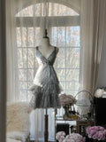 Chic Gray Beading Appliques A-line V-neck Tiered Party Dresses Homecoming Dresses, HZ0319